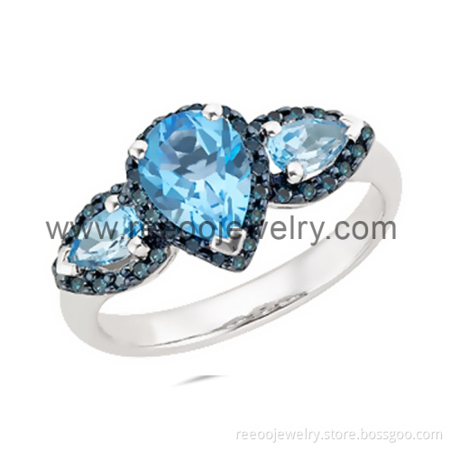Sterling Silver Aquamarine Color Teardrop CZ Engagement Ring